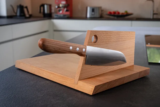 Mühlenbrett Schneidebrett mit Messerhalter Buche Massivholz