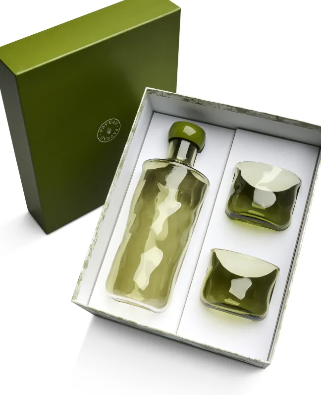 Paveau Swirl Moss Geschenkset Flasche 0,75L + 2 Tumbler Gläser