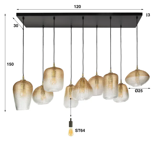 Rubjerg Design Hängelampe Dot 9 Leuchten Glas Bernstein