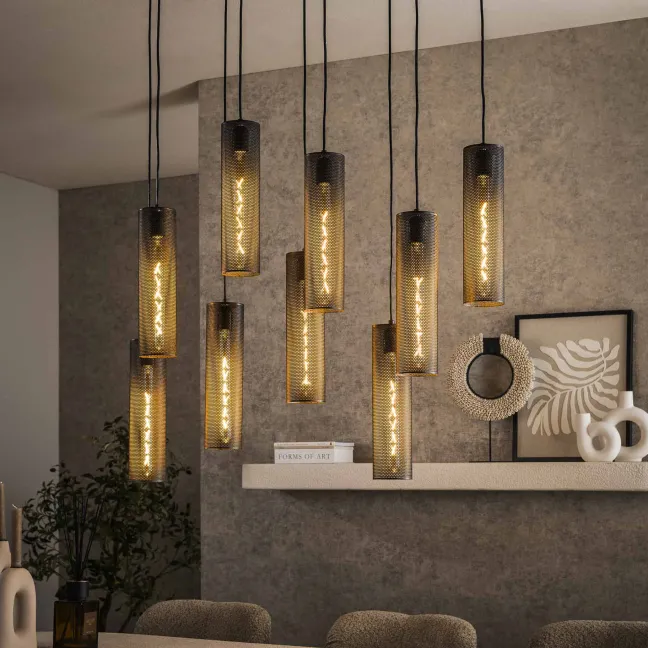 Rubjerg Design Hängelampe Tube mesh 9 Leuchten Metall Artic schwarz