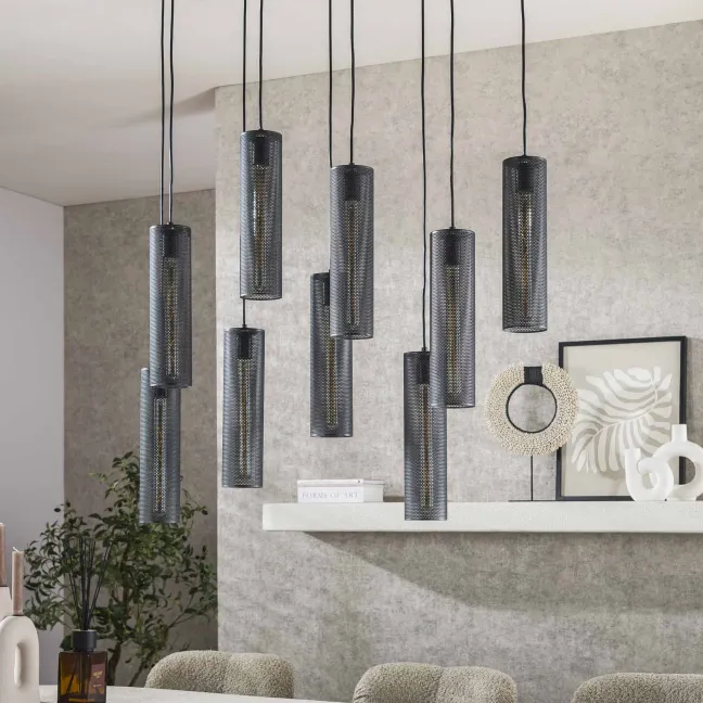 Rubjerg Design Hängelampe Tube mesh 9 Leuchten Metall Artic schwarz