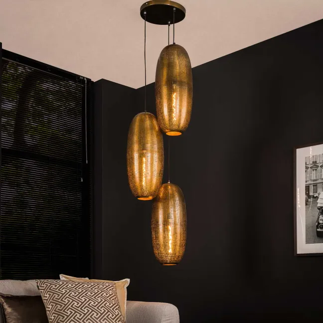 Rubjerg Design Hängeleuchte Cosmic 3 Leuchten gestuft Antik Bronze/Glas