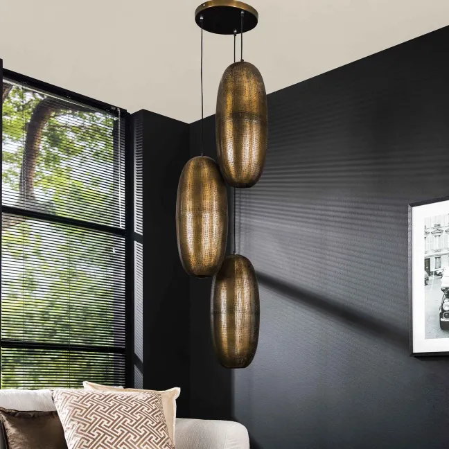 Rubjerg Design Hängeleuchte Cosmic 3 Leuchten gestuft Antik Bronze/Glas