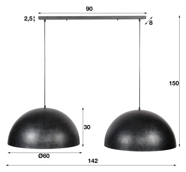 Rubjerg Design Hängeleuchte Dome 2 Leuchten Metall schwarz