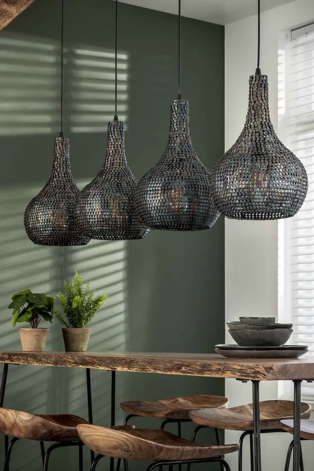 Rubjerg Design Hängeleuchte Kegel 4 Leuchten Metall schwarz/braun