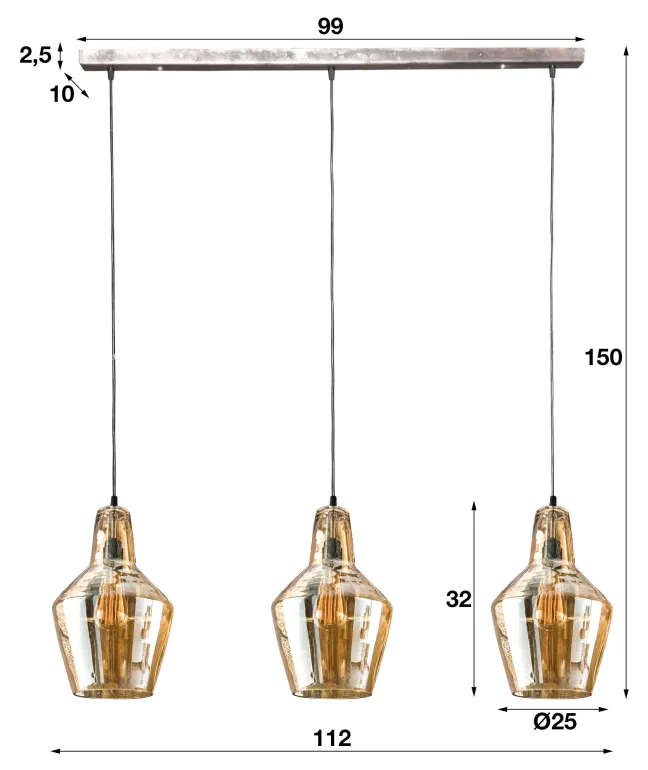 Rubjerg Design Hängeleuchte 3 Leuchten Glas braun