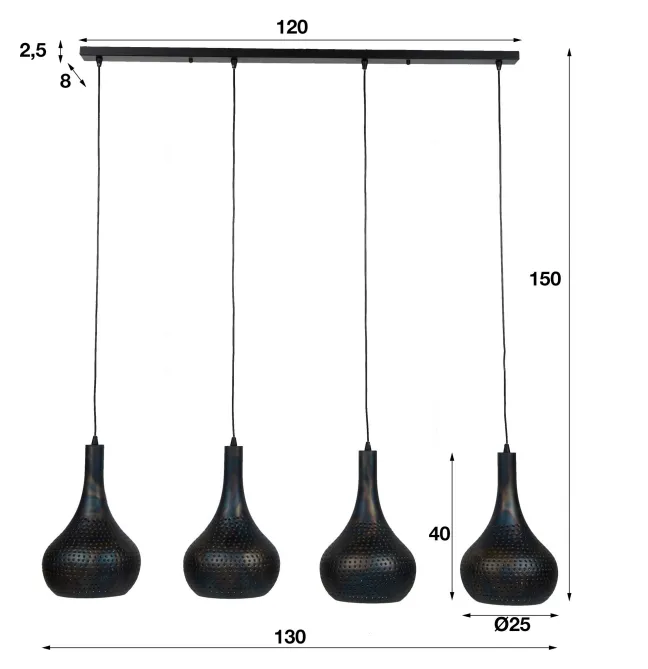 Rubjerg Design Hängeleuchte Punsch Kegel 4 Leuchten Metall schwarz/braun