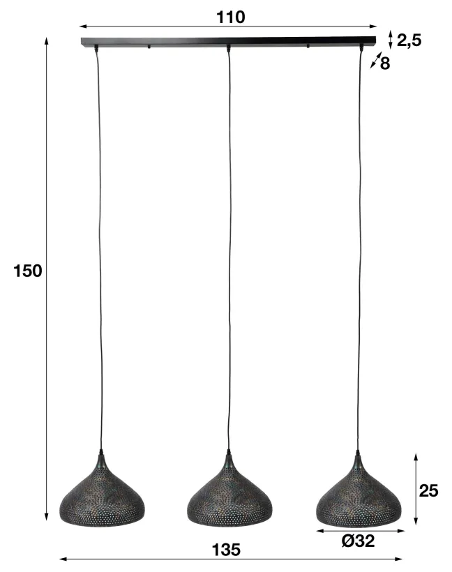 Rubjerg Design Hängeleuchte Punsch Trichter 3 Leuchten Metall schwarz/braun