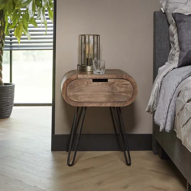 Rubjerg Design Nachttisch Barrel mit 1 Schublade Mangoholz massiv sandfarben