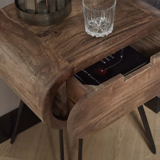 Rubjerg Design Nachttisch Barrel mit 1 Schublade Mangoholz massiv sandfarben