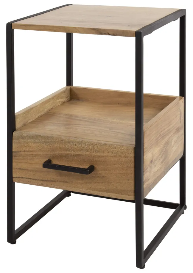 Rubjerg Design Nachttisch XS Niche mit Schublade Metall/Akazie massiv natur