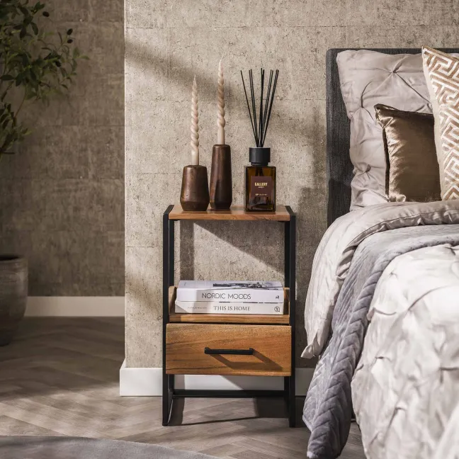 Rubjerg Design Nachttisch XS Niche mit Schublade Metall/Akazie massiv natur