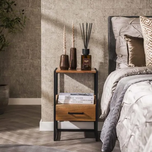 Rubjerg Design Nachttisch XS Niche mit Schublade Metall/Akazie massiv natur