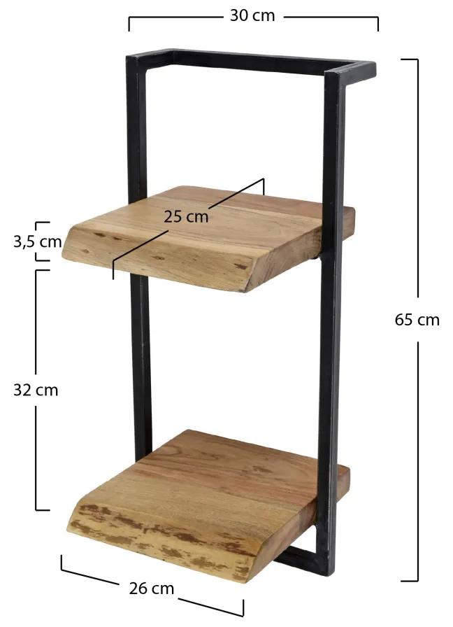 Rubjerg Design Wandregal Edge 2 Ablagen Metall/Akazie massiv natur