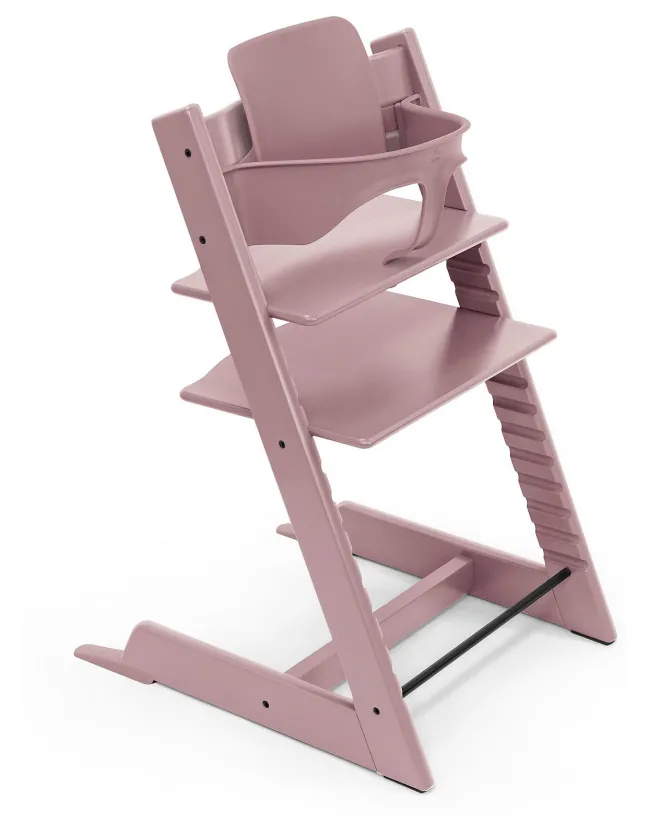 STOKKE® Mega Set Tripp Trapp® Heather Mauve + Babyset² Heather Mauve + Tray Tisch weiß