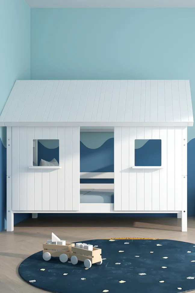 THUKA Nordic Hausbett Crossbar mit geschlossener Front und Dachpanele weiß