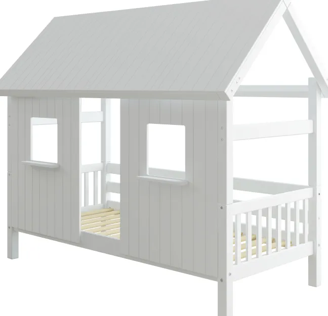THUKA Nordic Hausbett Crossbar mit geschlossener Front und Dachpanele weiß