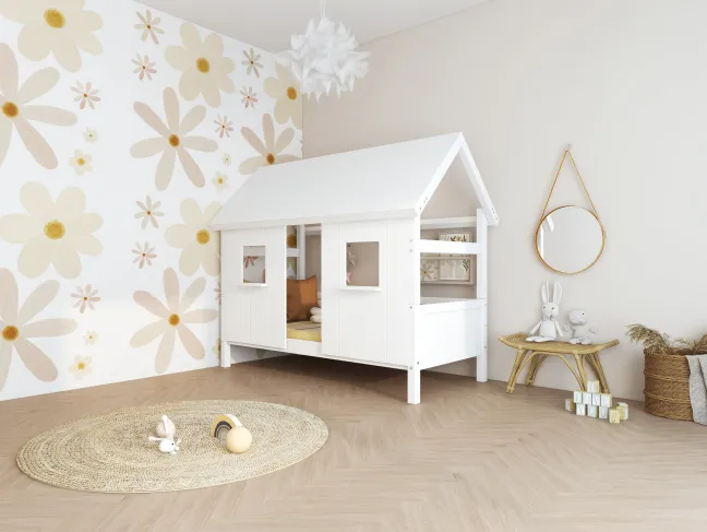 THUKA Nordic Hausbett Romantic mit geschlossener Front und Dachpanele weiß