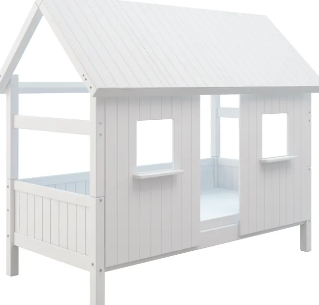 THUKA Nordic Hausbett Romantic mit geschlossener Front und Dachpanele weiß