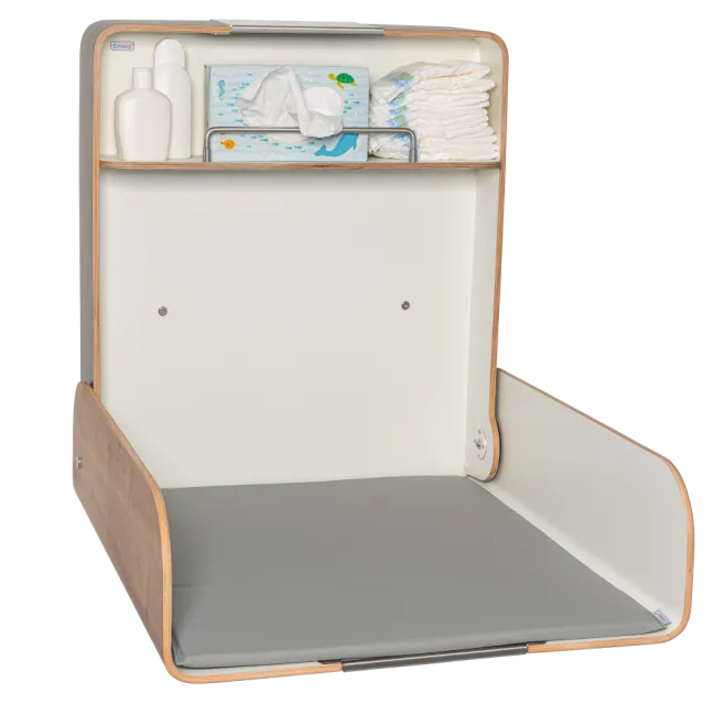 Timkid KAWAmaxi Wickeltisch modern design Edelstahl/Eiche Dekor/anthrazit